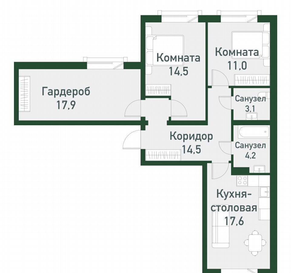 квартира г Челябинск Западный ул. Спортивная, д. 10 фото 12