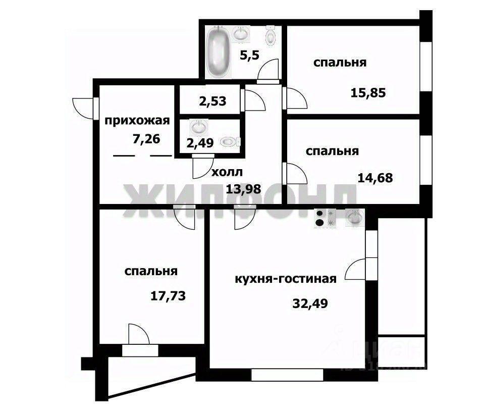 квартира г Новосибирск р-н Центральный ул Семьи Шамшиных 26/1 фото 24