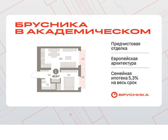 квартира Академический Чкаловская ЖК Брусника в Академическом 19-й квартал фото