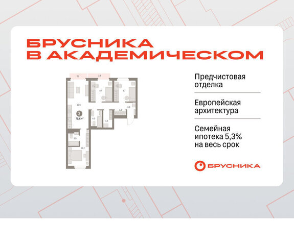 квартира Академический Чкаловская ЖК Брусника в Академическом 19-й квартал фото