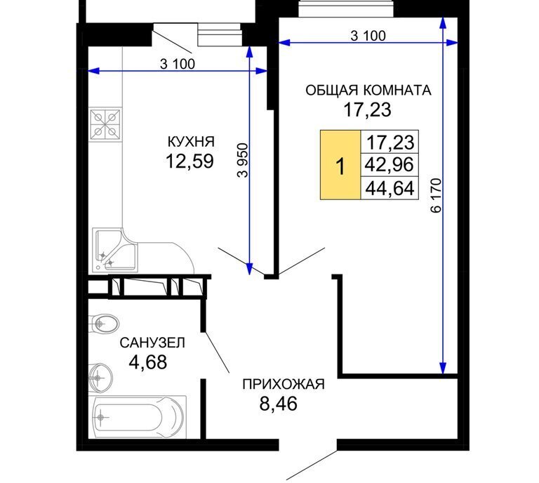 квартира г Краснодар р-н Прикубанский мкр им Петра Метальникова ЖК «Лучший» фото 1