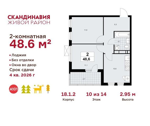 метро Коммунарка ТиНАО Потапово, ЖК Скандинавия, 18. 2.1 фото