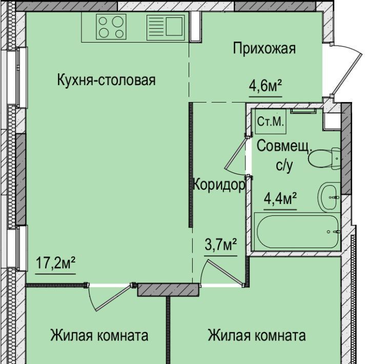 квартира г Ижевск п Живсовхоз р-н Ленинский ул Зеленая 60к/2 фото 2