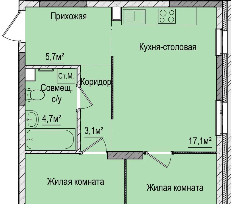 квартира г Ижевск п Живсовхоз р-н Ленинский ул Зеленая 60к/2 фото 2