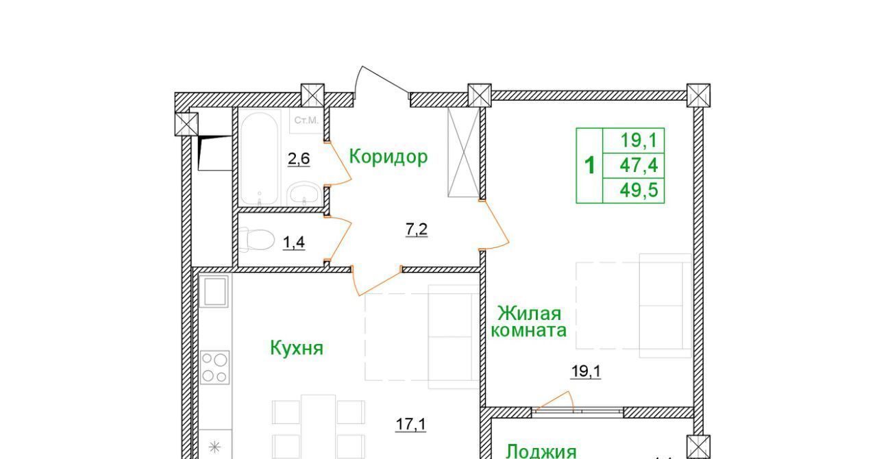 квартира г Старый Оскол микрорайон Космос ЖК Космос фото 1