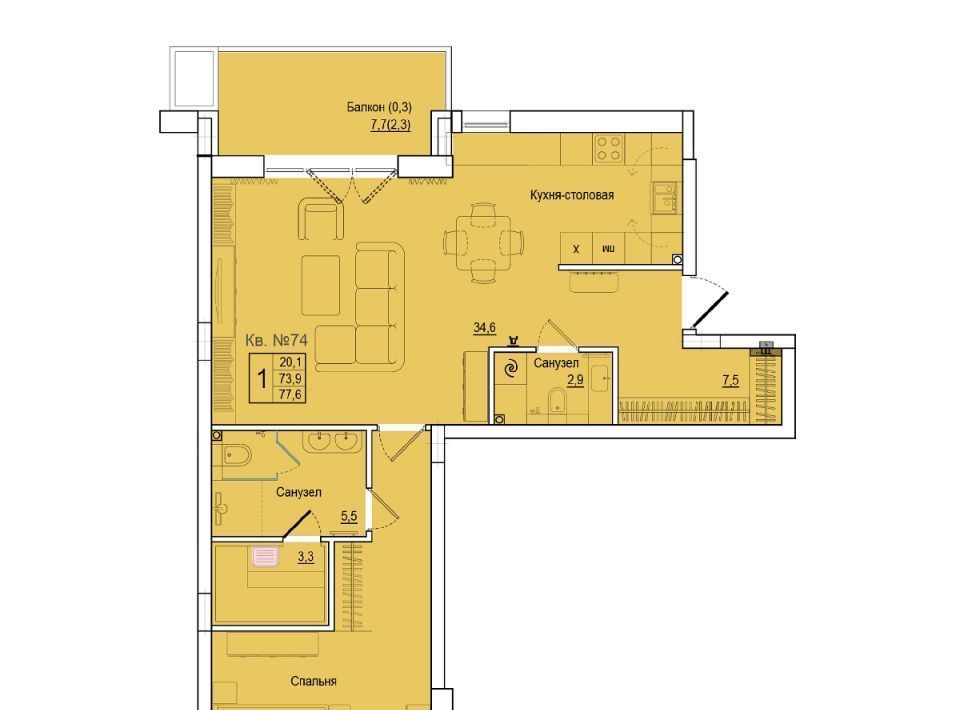 квартира г Калининград р-н Ленинградский ул Молодой гвардии 36/2 фото 1