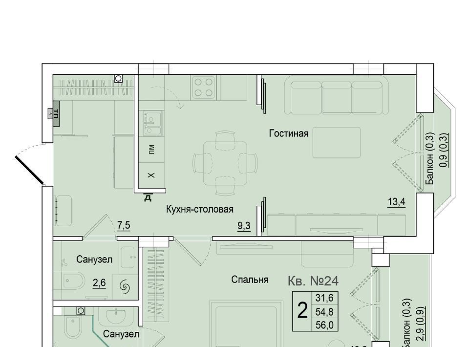 квартира г Калининград р-н Ленинградский ул Молодой гвардии 36/2 фото 1