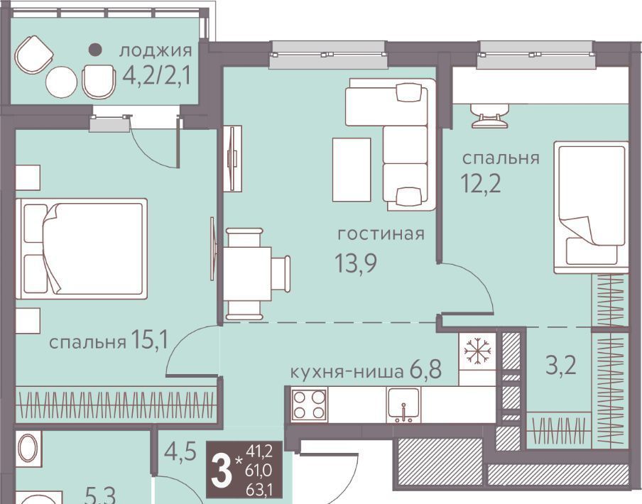 квартира г Пермь р-н Мотовилихинский ул Серебристая 14 фото 1