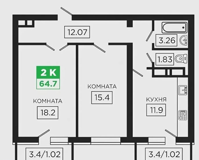 квартира г Краснодар ул им. Невкипелого 24/2 Карасунский округ, Пашковский фото 6