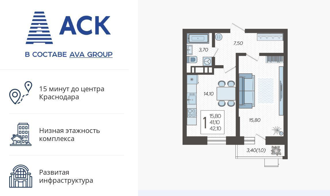 квартира г Краснодар р-н Прикубанский микрорайон 9-й километр ул Ярославская 115/1 фото 1