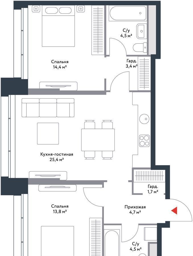 квартира г Москва метро Печатники район Нагатинский затон ул Речников 7 Квартал «Ривер Парк» корп. 4 фото 6