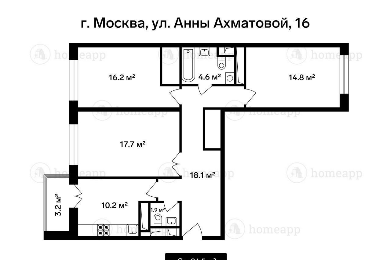 квартира г Москва п Внуковское ул Анны Ахматовой 16 метро Рассказовка Новомосковский административный округ фото 13