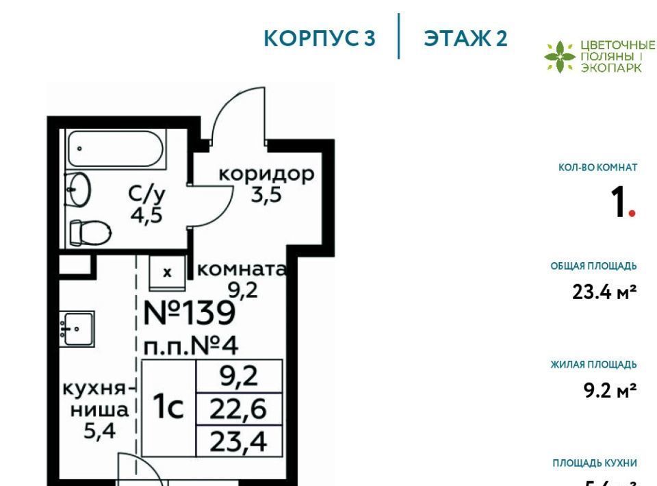 квартира г Москва п Филимонковское д Середнево ЖК «Цветочные Поляны Экопарк» Филатов Луг, к 4-5 фото 1