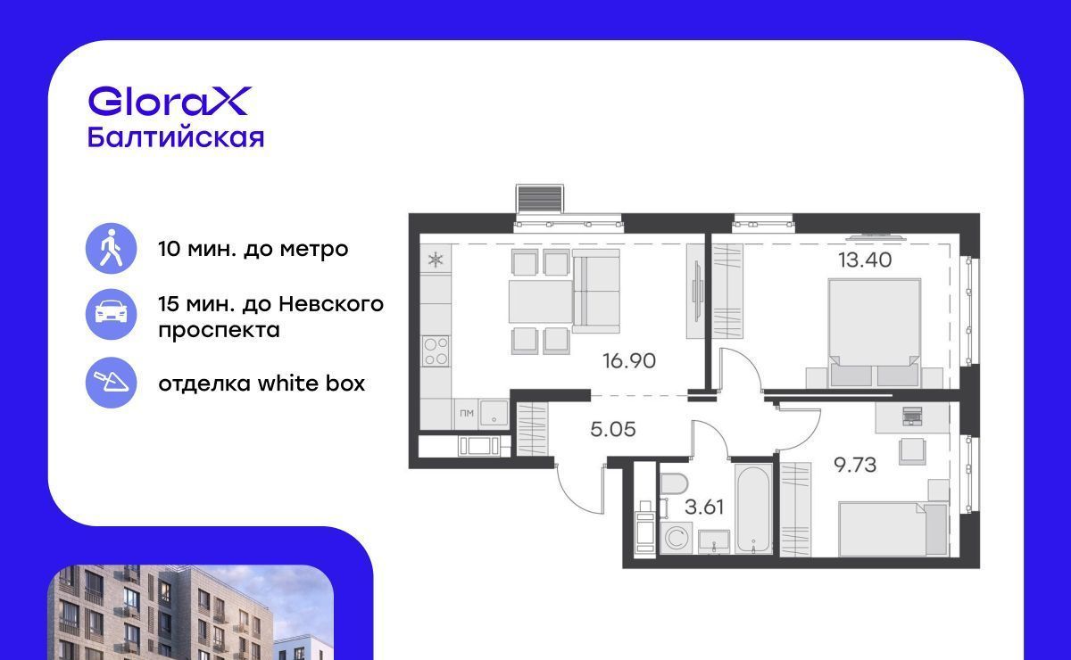 квартира г Санкт-Петербург метро Балтийская ЖК Глоракс Балтийская фото 1