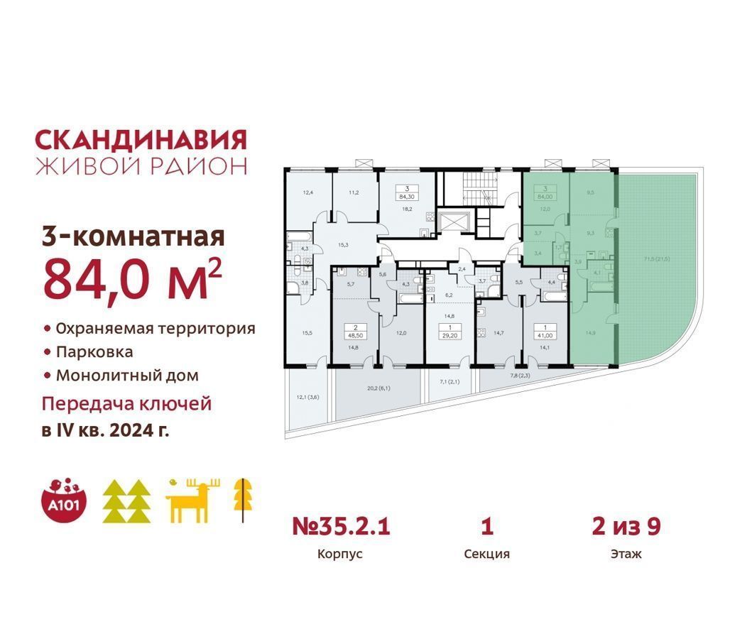 квартира г Москва п Сосенское п Коммунарка метро Коммунарка д. 35. 2, Московская область фото 4