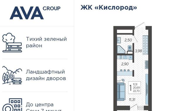 квартира г Сочи р-н Хостинский ул Ясногорская 34а ЖК «Кислород» 5 Хостинский внутригородской район фото