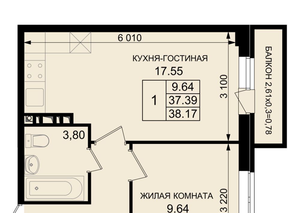 квартира р-н Динской п Южный ул Екатерининская 1к/1 Южно-Кубанское с/пос фото 1