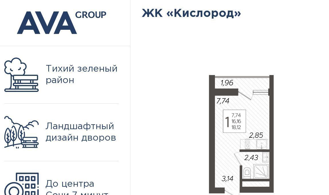 квартира г Сочи р-н Хостинский ул Ясногорская 34а ЖК «Кислород» Хостинский внутригородской район фото 1