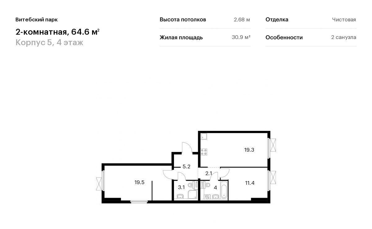 квартира г Санкт-Петербург метро Обводный Канал 1 ЖК Витебский Парк 5 фото 1