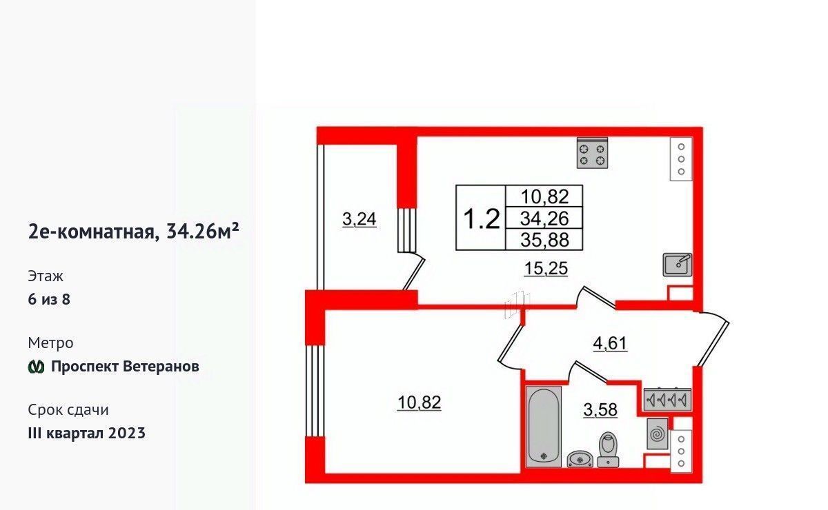 квартира г Санкт-Петербург метро Проспект Ветеранов пр-кт Будённого 21к/1 фото 1