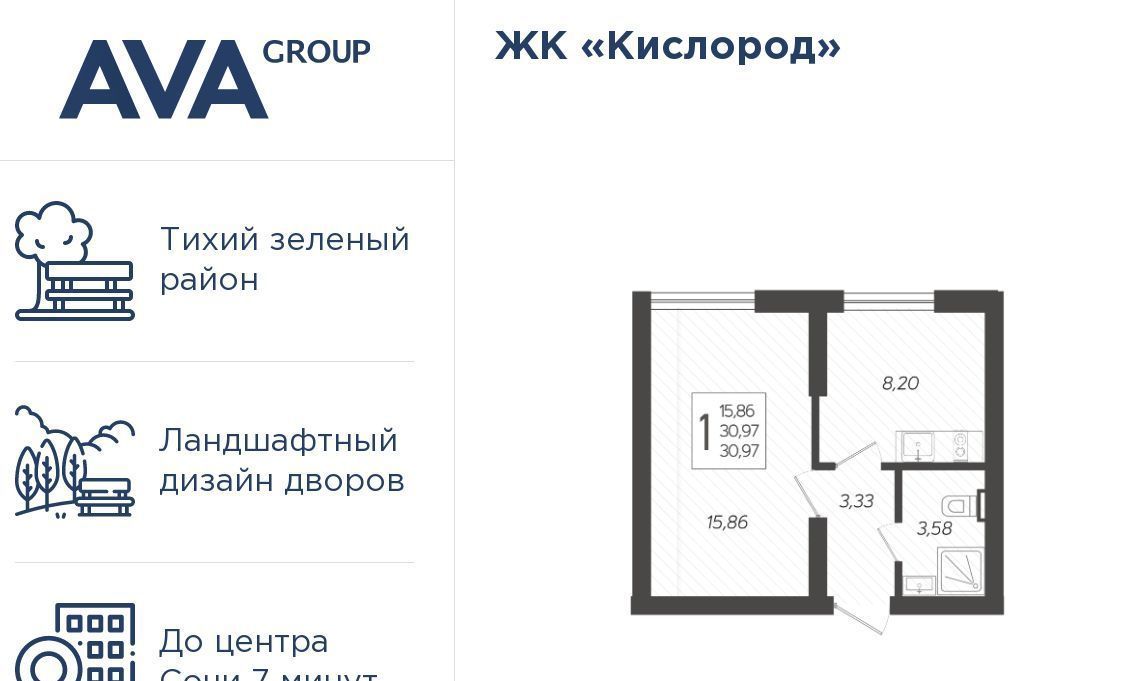 квартира г Сочи р-н Хостинский ЖК «Кислород» 4 фото 1