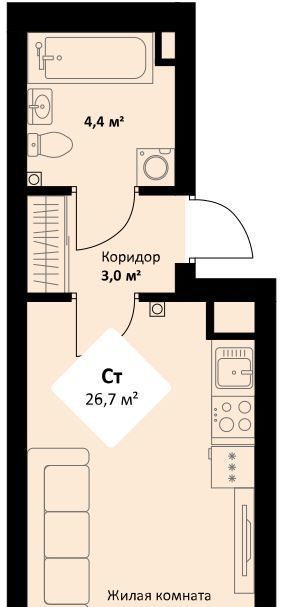 квартира г Екатеринбург ЖК Веер Парк Проспект Космонавтов фото 1