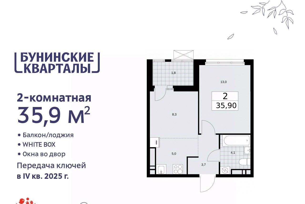 квартира г Москва п Сосенское метро Бунинская аллея № 191 кв-л фото 1