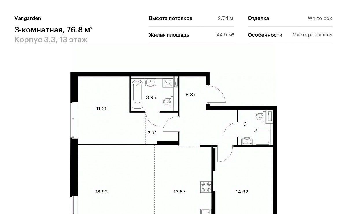 квартира г Москва метро Аминьевская ЖК Вангарден 3/3 фото 1