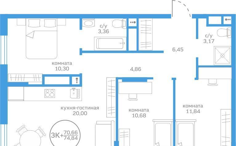 квартира г Тюмень р-н Калининский ДОК ул Краснооктябрьская 16 ЖК Меридиан Запад Калининский административный округ фото 1