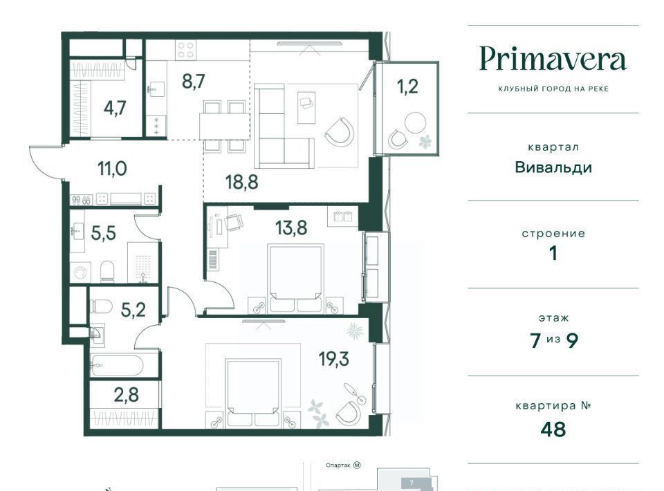 квартира г Москва метро Спартак СЗАО Покровское-Стрешнево Северо-Западный ао, Клубный Город на Реке Примавера ЖК, Вивальди кв-л фото 1