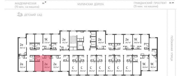 квартира г Санкт-Петербург метро Девяткино ул Пейзажная 28к/2 19 жилой комплекс Цветной Город кв-л фото 2