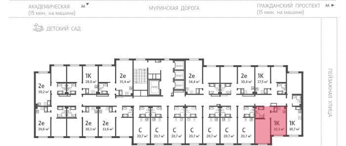 квартира г Санкт-Петербург метро Девяткино 19 жилой комплекс Цветной Город кв-л фото 2