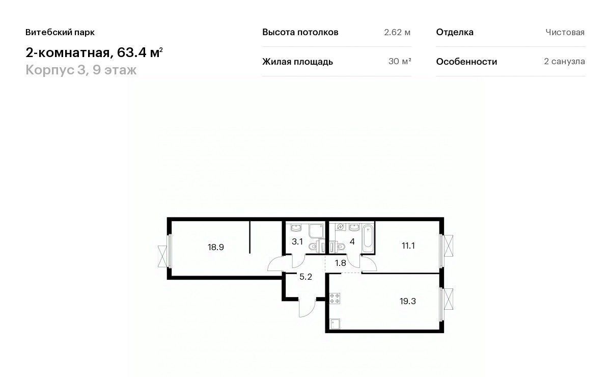 квартира г Санкт-Петербург метро Обводный Канал 1 ЖК Витебский Парк фото 1