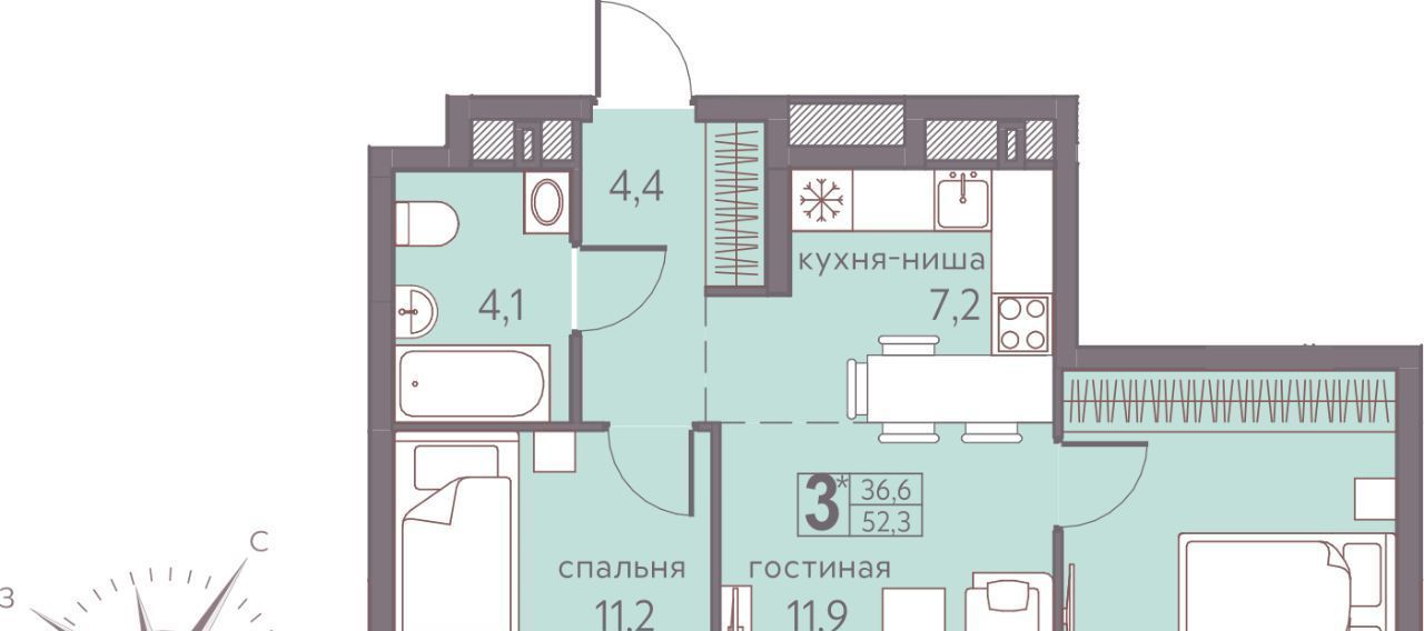 квартира г Пермь р-н Мотовилихинский ул Серебристая 7 фото 1
