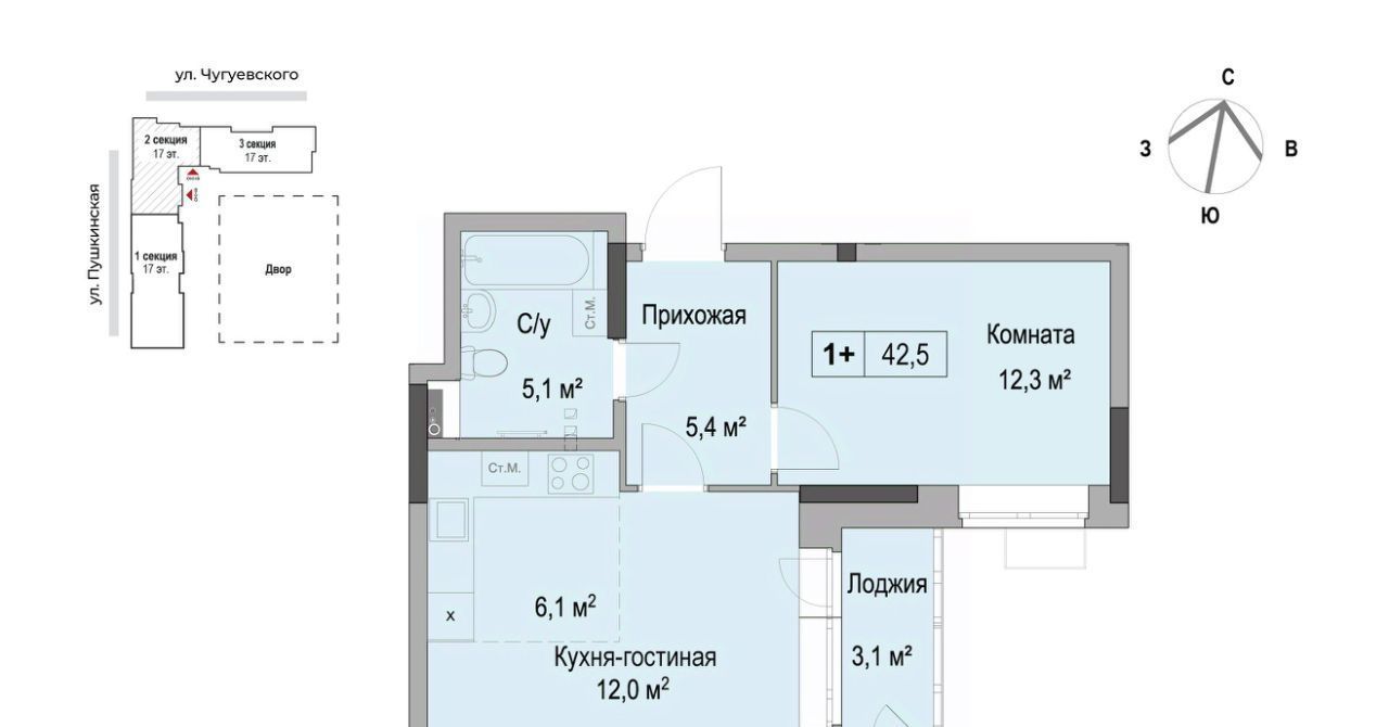 квартира г Ижевск р-н Первомайский ЖК «Дом героев Леонов» фото 1