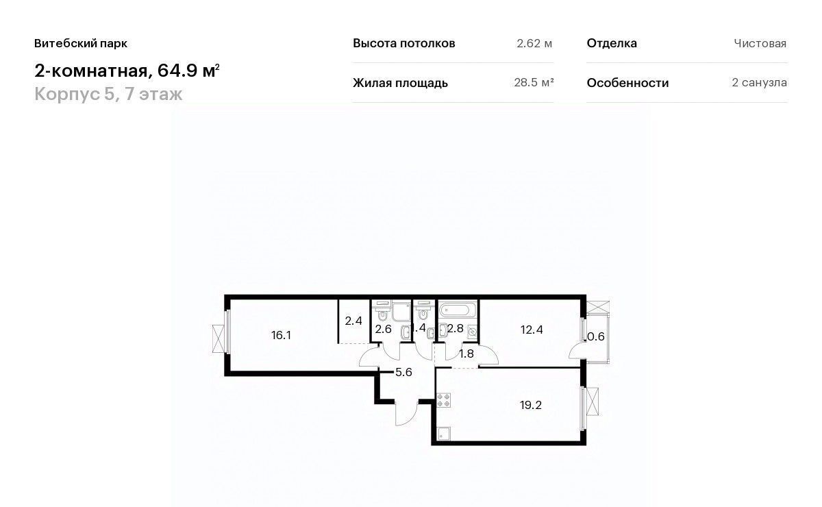 квартира г Санкт-Петербург метро Обводный Канал 1 ЖК Витебский Парк 5 фото 1