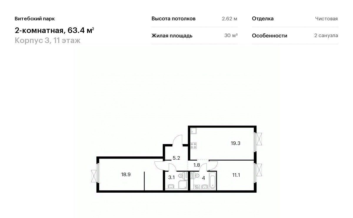 квартира г Санкт-Петербург метро Обводный Канал 1 ЖК Витебский Парк фото 1