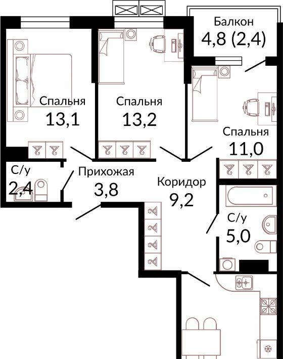 квартира г Краснодар р-н Прикубанский ш. Ближний Западный Обход, 2к 4 фото 1