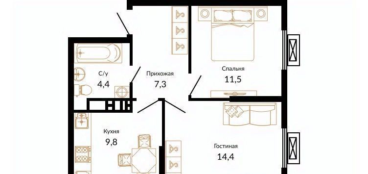 квартира г Краснодар р-н Прикубанский ЖК Южане фото 3