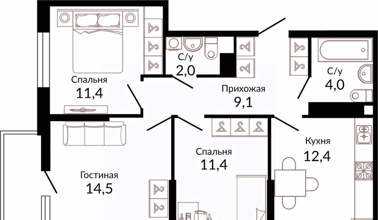 квартира г Краснодар р-н Прикубанский ш. Ближний Западный Обход, 2к 3 фото 4