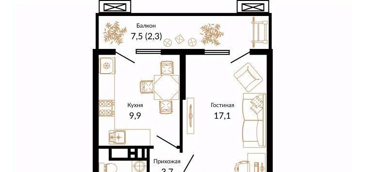 квартира г Краснодар р-н Прикубанский ЖК Южане фото 3