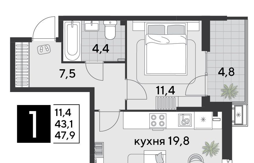 квартира г Краснодар р-н Прикубанский ЖК «Парк Победы» фото 2