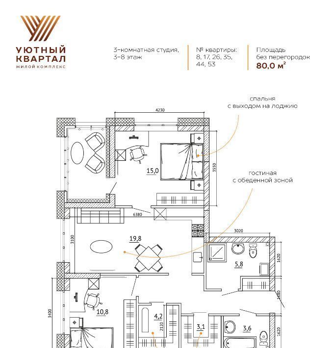 квартира г Кемерово р-н Ленинский ЖК «Уютный Квартал» фото 3