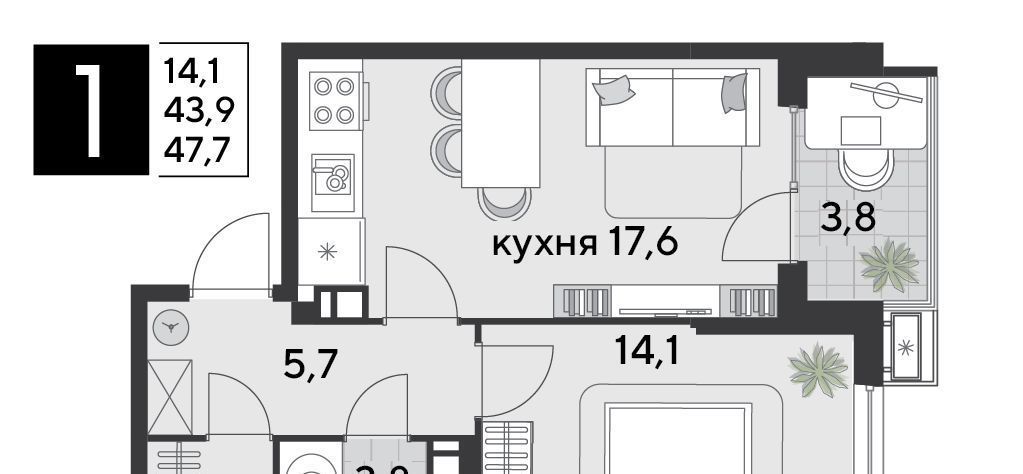 квартира г Краснодар р-н Прикубанский ЖК «Парк Победы» фото 1