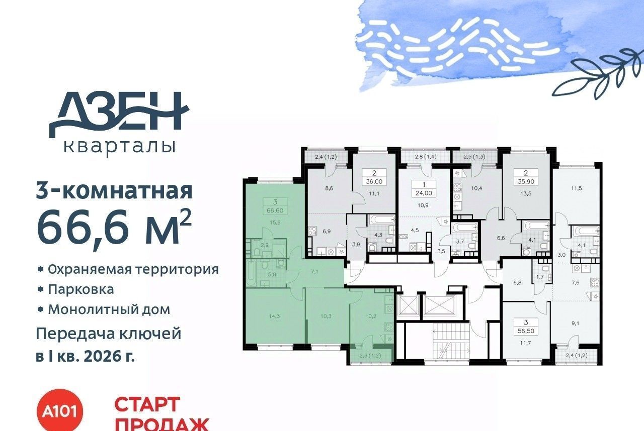 квартира г Москва п Сосенское метро Коммунарка ЖР «Дзен-кварталы» 3 фото 2