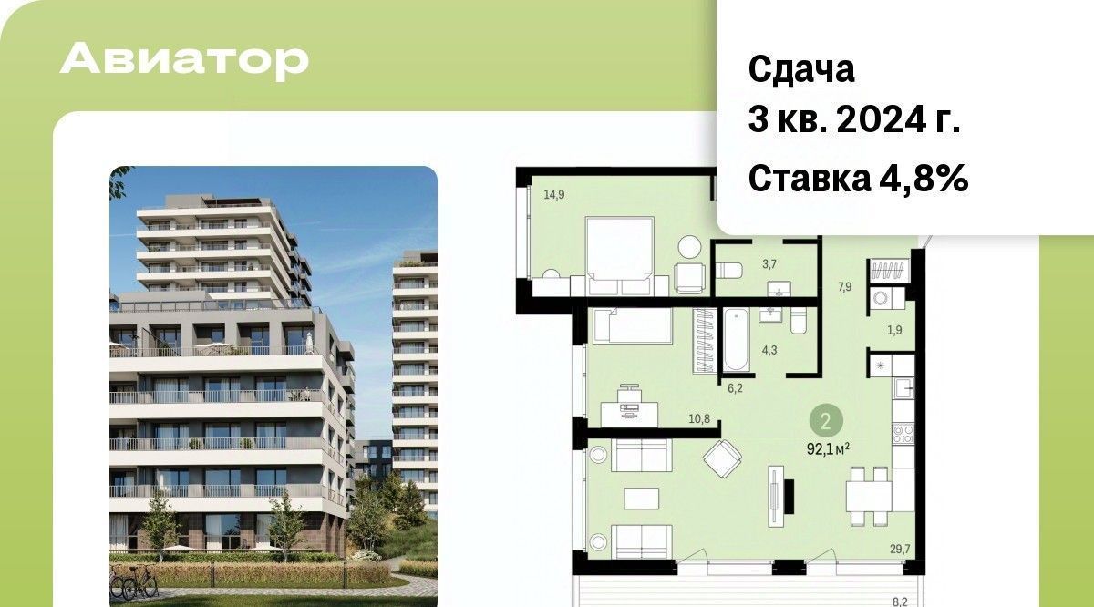 квартира г Новосибирск Заельцовская Аэропорт ЖК Авиатор 4 фото 1