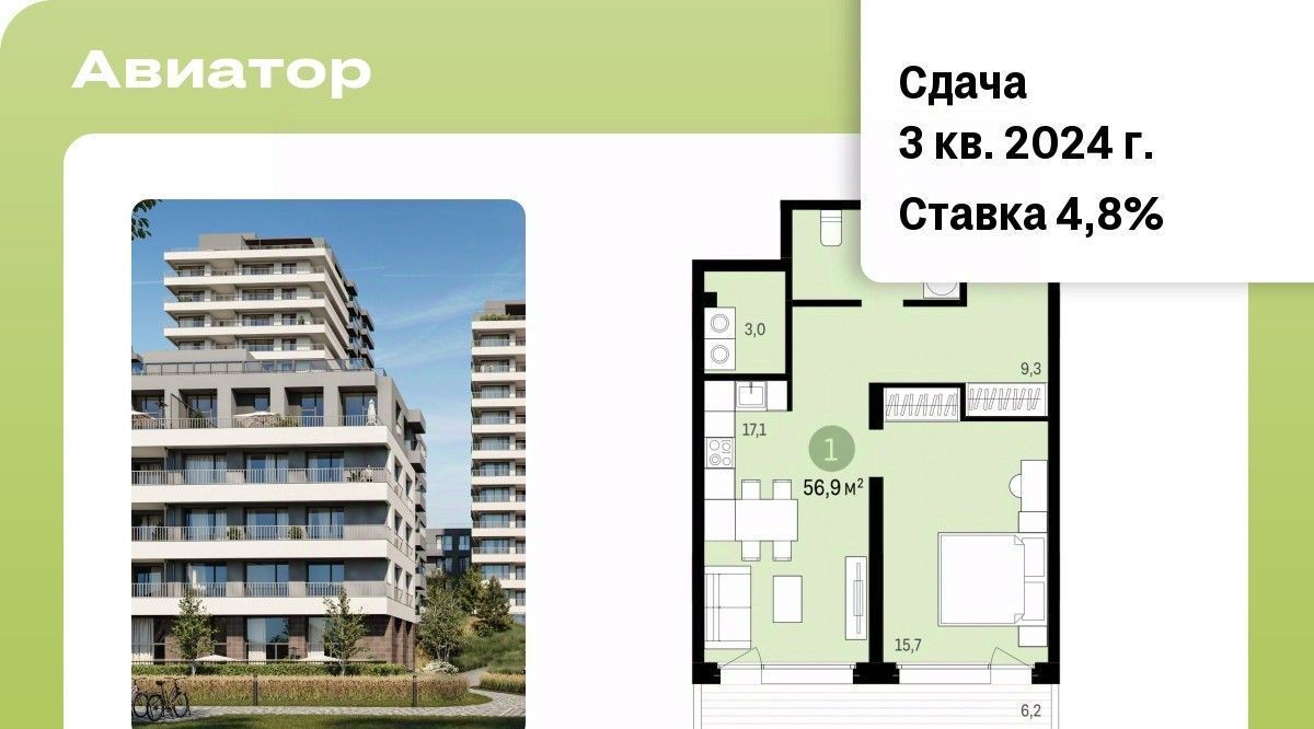 квартира г Новосибирск Заельцовская Аэропорт ЖК Авиатор 4 фото 1