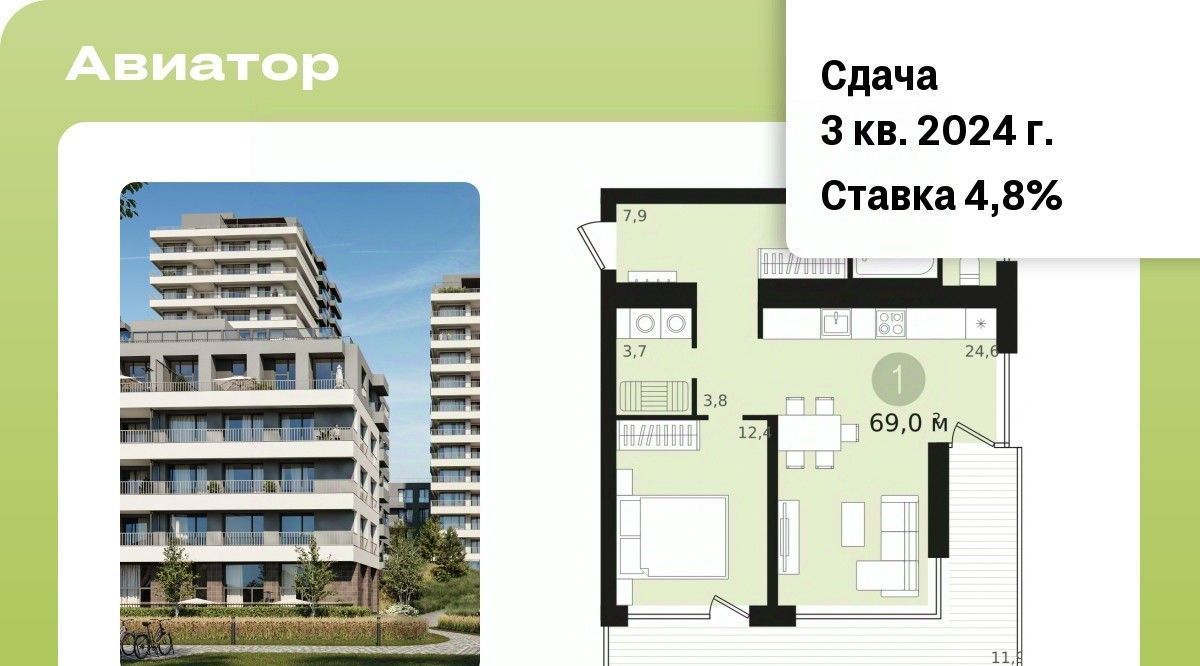 квартира г Новосибирск Заельцовская ул Аэропорт 88 фото 1