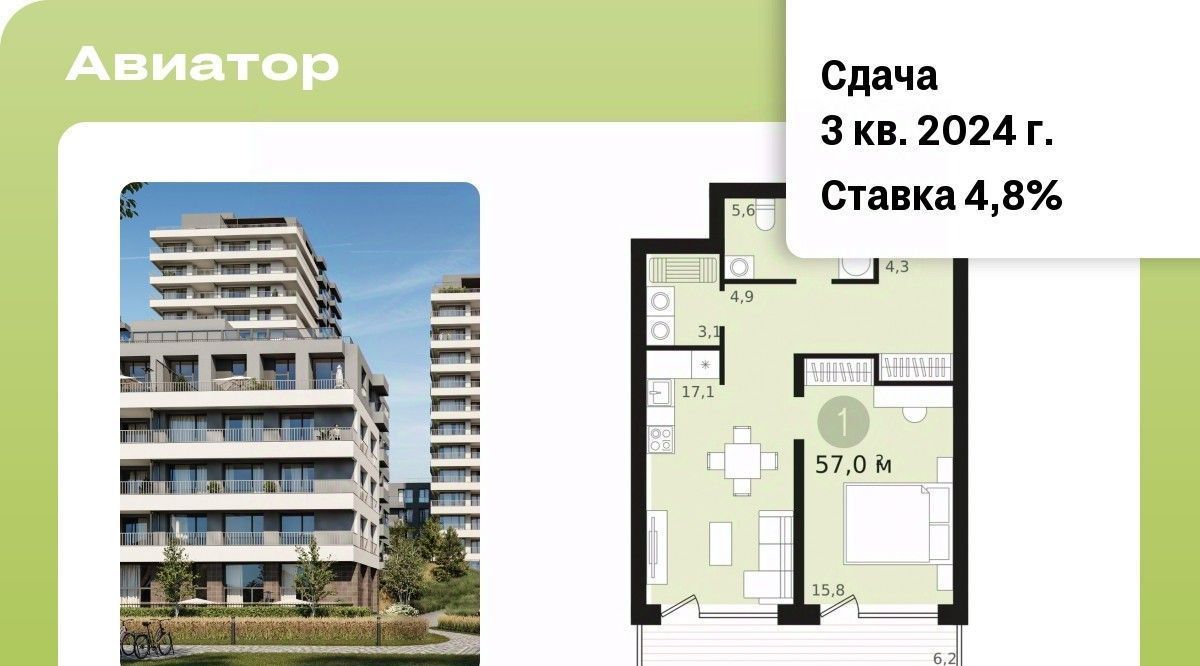 квартира г Новосибирск Заельцовская Аэропорт ЖК Авиатор 4 фото 3