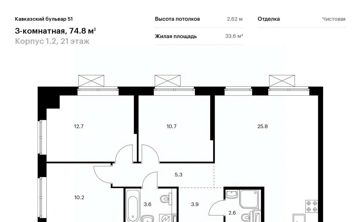 квартира г Москва метро Кантемировская б-р Кавказский 1/2 Бульвар 51 жилой комплекс фото 1